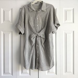 CUPSHE Analia Shirt Dress Size L Charcoal Striped Oversized Cotton Resortwear